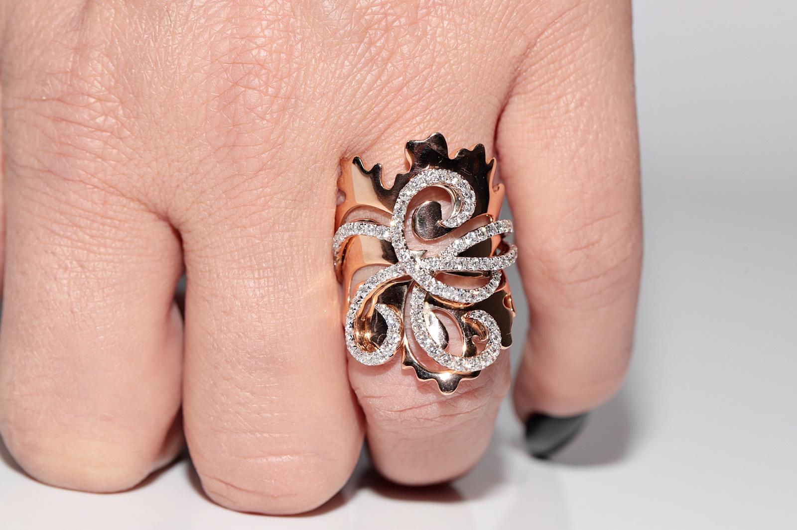Brilliant Cut 18k Rose Gold Natural Diamond Decorated Strong Big Tank Ring For Sale