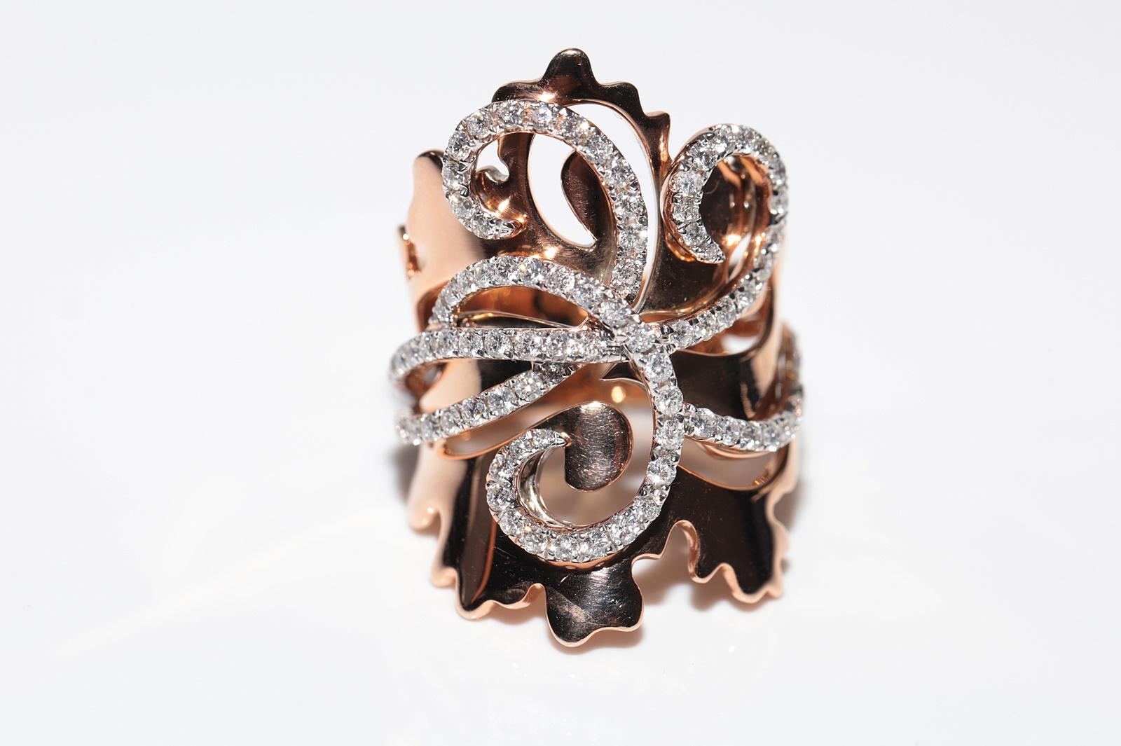 18k Rose Gold Natural Diamond Decorated Strong Big Tank Ring For Sale 2