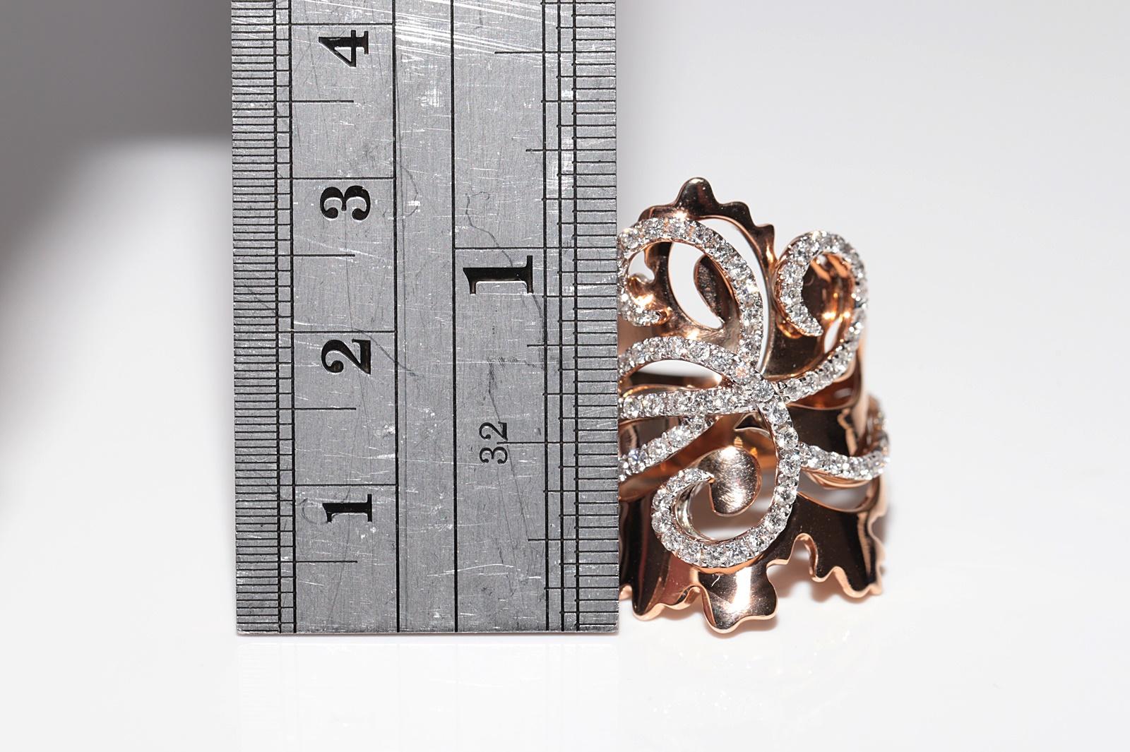 18k Rose Gold Natural Diamond Decorated Strong Big Tank Ring For Sale 3