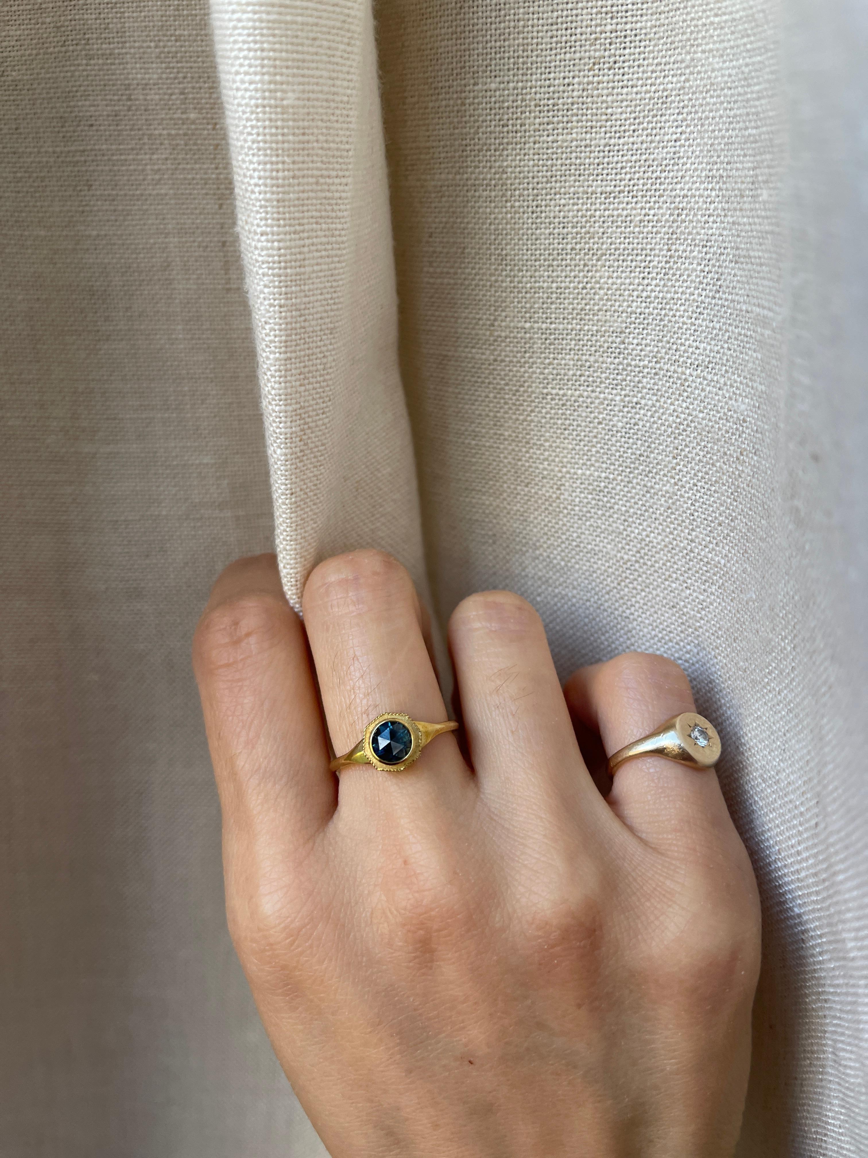 18K Rose Cut Sapphire Ring (Rosenschliff) im Angebot