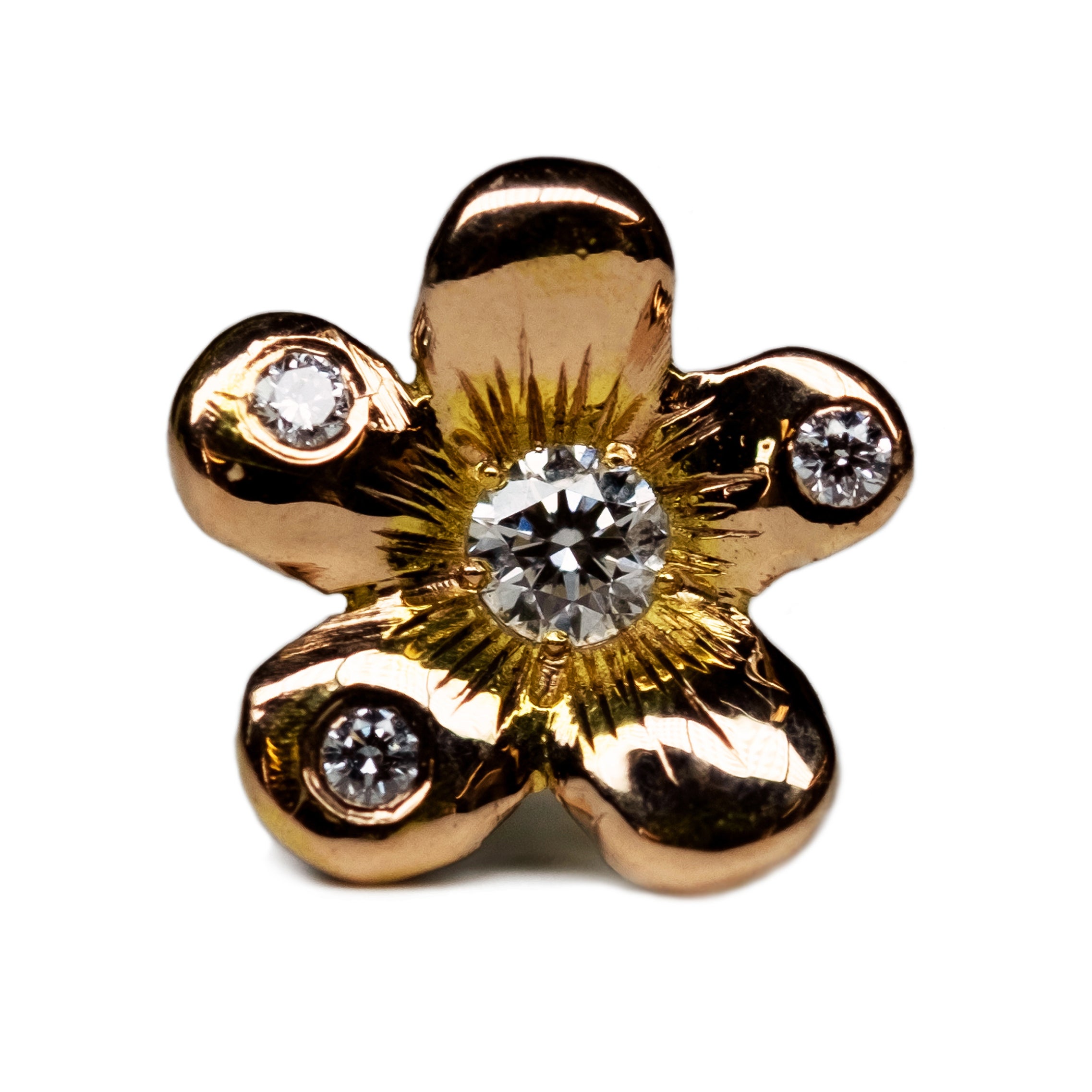 18K Rose Fairmined Gold, Canadamark Diamonds, Handmade, Flower Piercing #9 For Sale