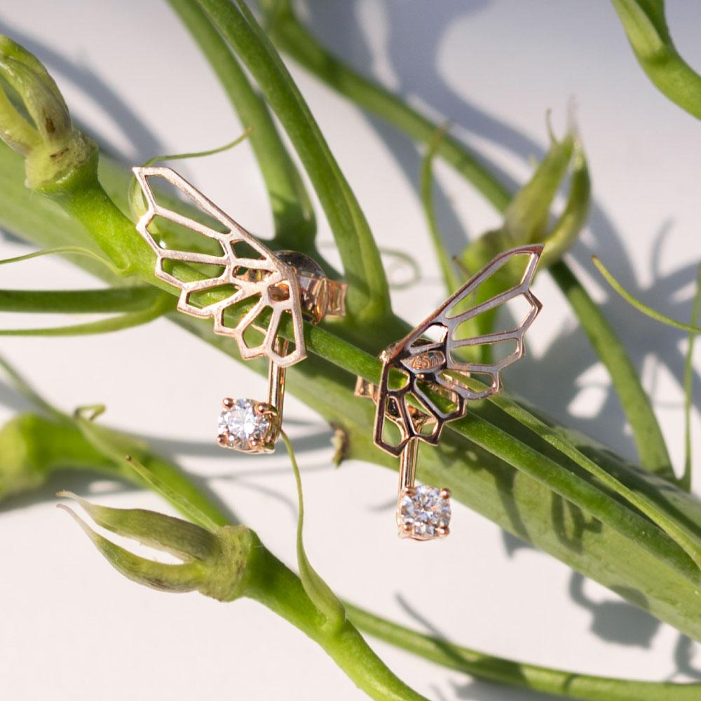 Contemporary Alessa Ethereal Fairy Earrings 18 Karat Rose Gold Give Wings Collection For Sale