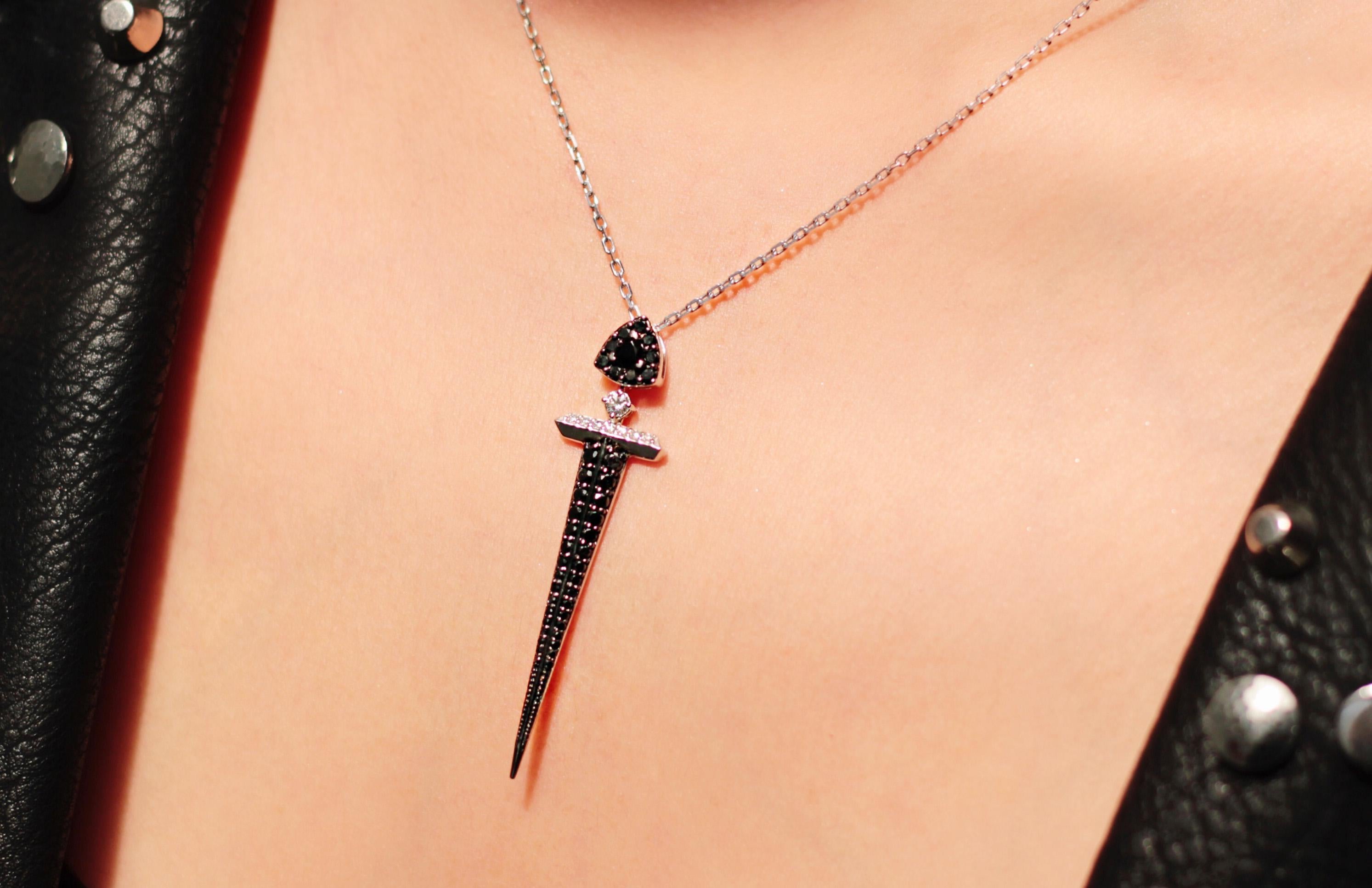 Contemporary 18K Rose Gold & 0.255 cts White 0.82 cts Black Diamond Sword Pendant by Alessa For Sale
