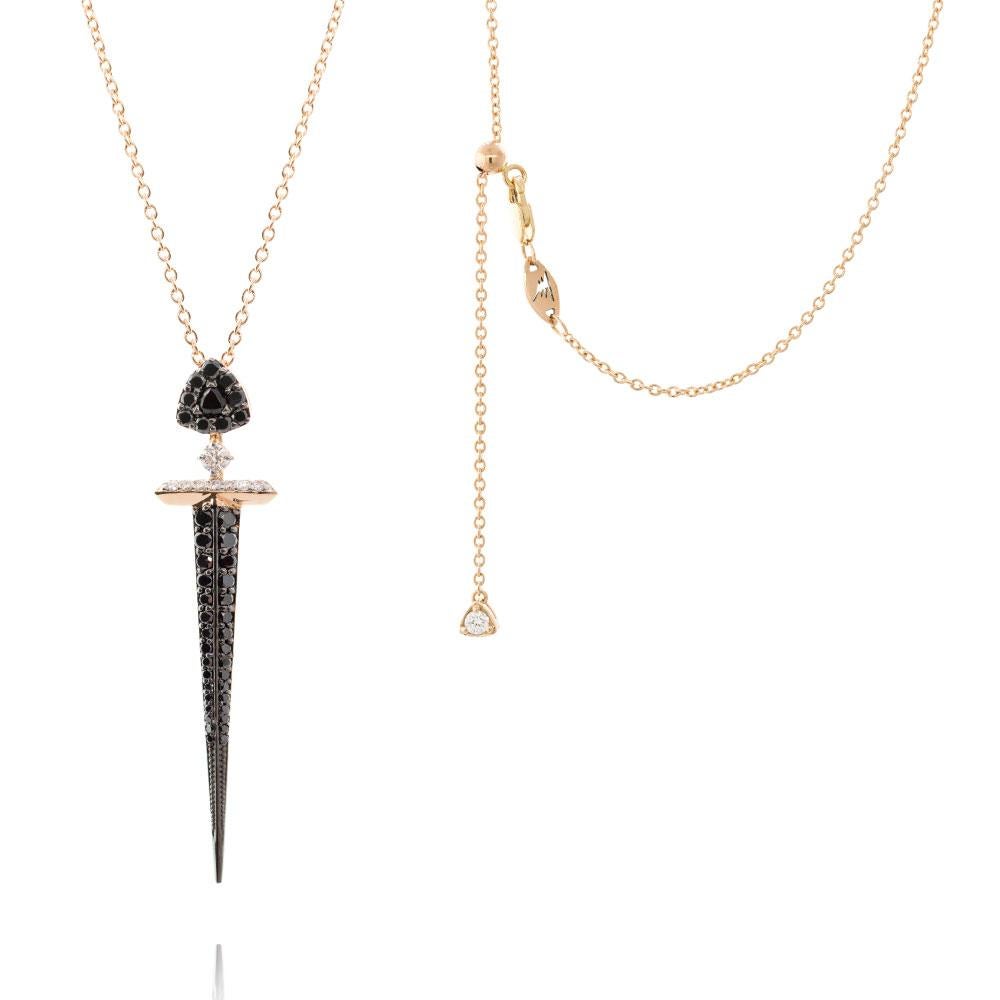 Women's or Men's 18K Rose Gold & 0.255 cts White 0.82 cts Black Diamond Sword Pendant by Alessa For Sale