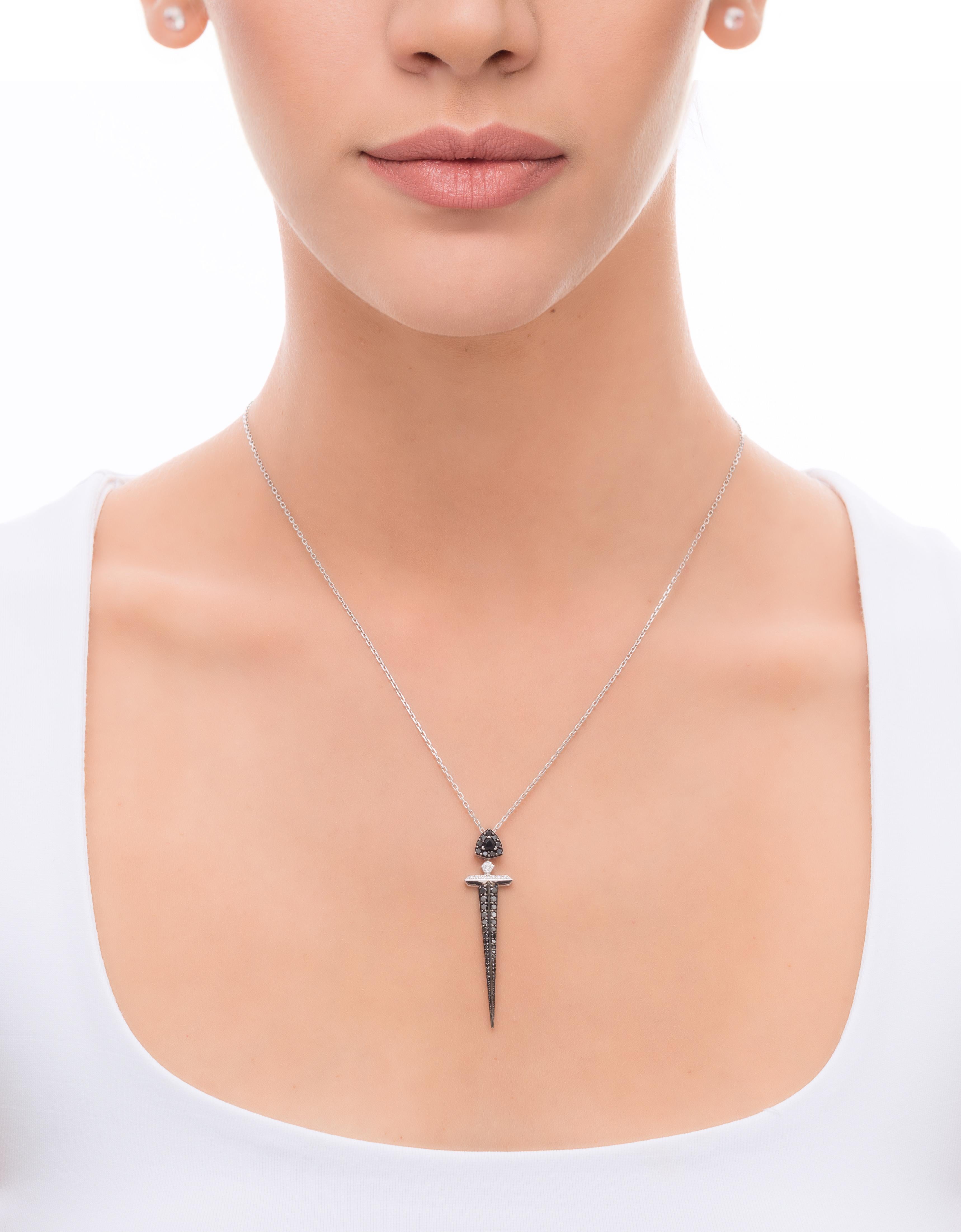 18K Rose Gold & 0.255 cts White 0.82 cts Black Diamond Sword Pendant by Alessa For Sale 1