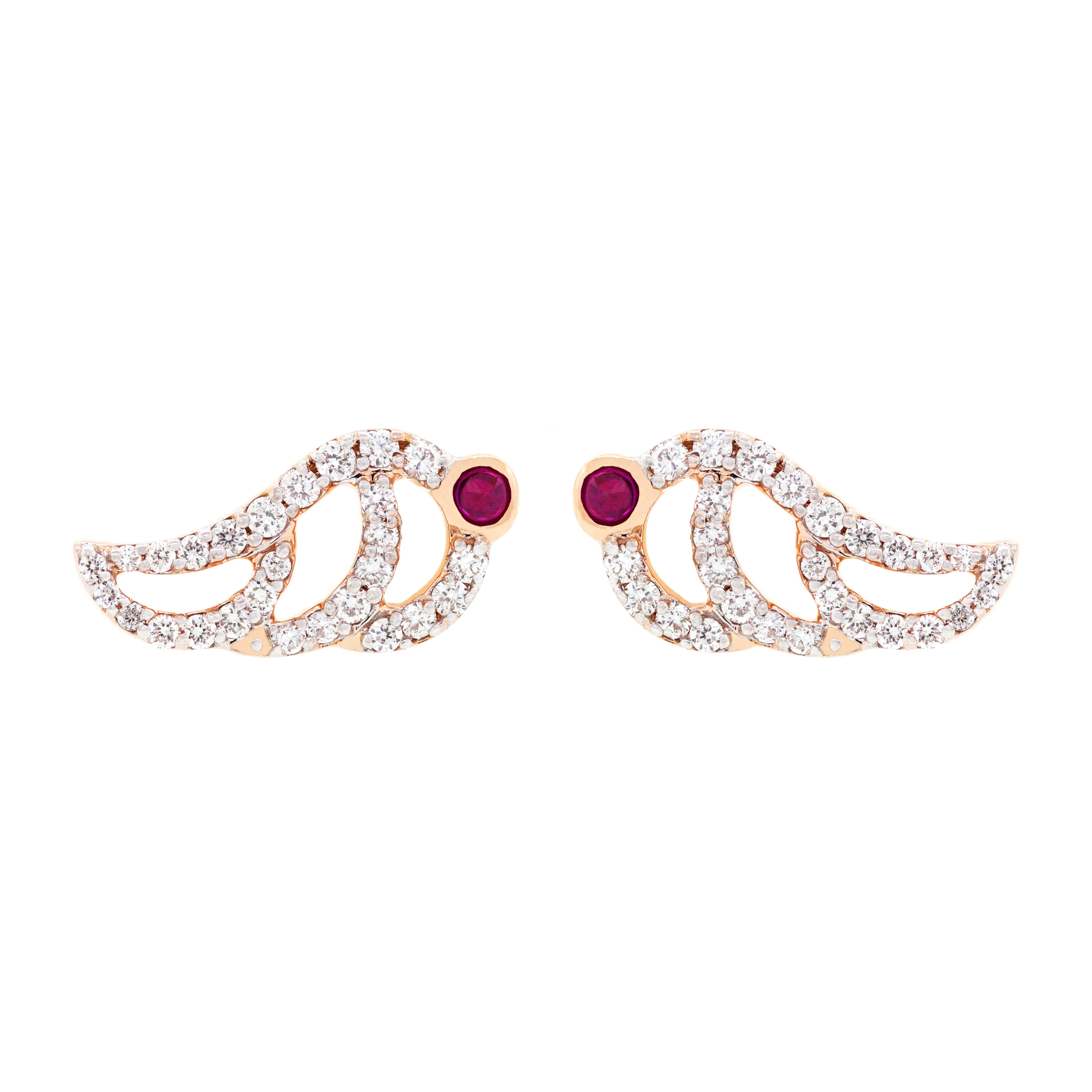 Alessa Ruby Swan Pave Studs 18 Karat Rose Gold Give Wings Collections For Sale