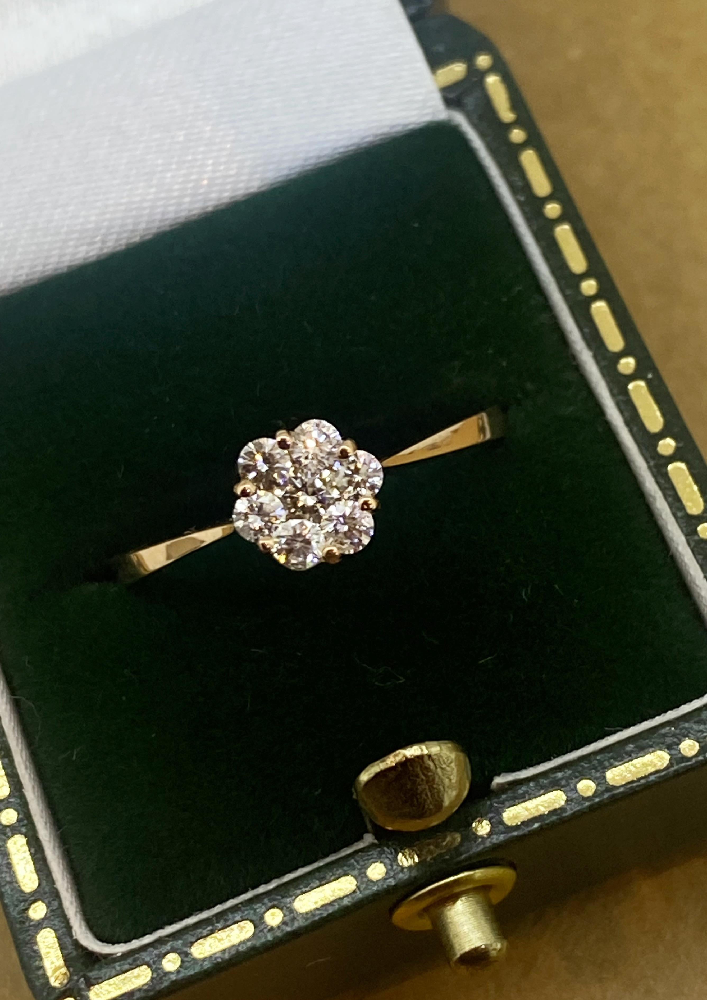 De las mujeres Anillo de compromiso de oro rosa de 18 quilates y racimo de diamantes de 0,35 ct en forma de margarita/rosa en venta