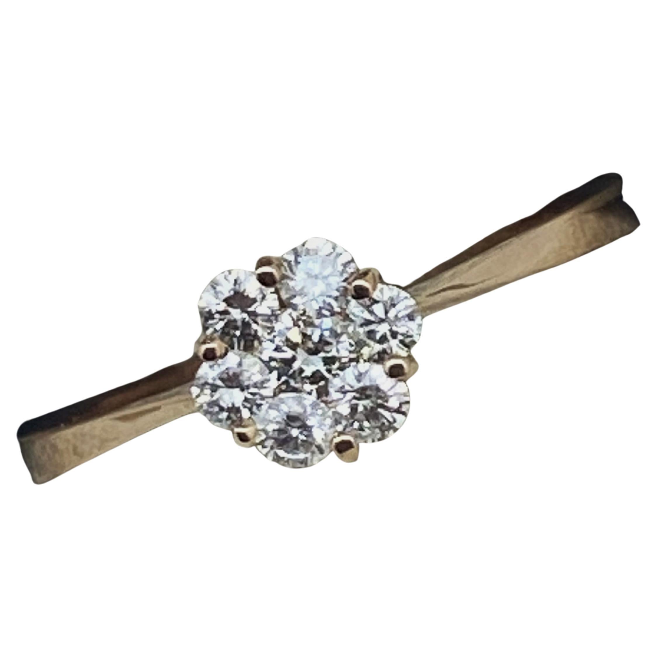 Anillo de compromiso de oro rosa de 18 quilates y racimo de diamantes de 0,35 ct en forma de margarita/rosa en venta