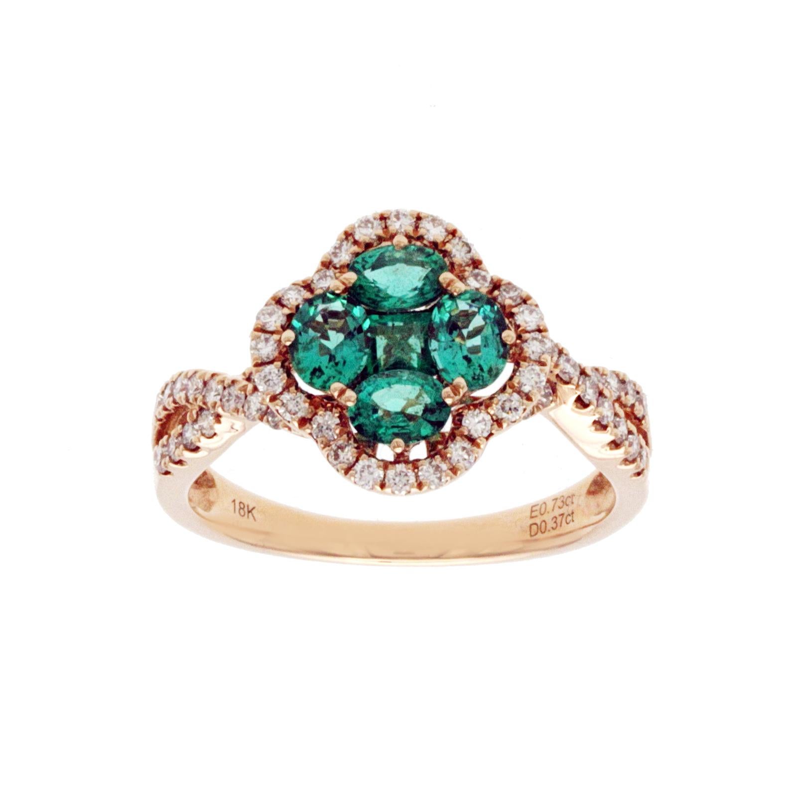 100% authentique, 100% satisfaction du client

Haut : 11,5 mm

Largeur de la bande : 2,3 mm

Métal : Or rose 18K

Taille : 6

Poinçons : 18K

Poids total : 2,77 grammes

La pierre :  0.37 CT de diamants G VS- SI et 0,73 CT d'émeraude naturelle