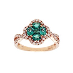 18K Rose Gold 0.37 Ct Diamonds & 0.73 Ct Emerald Four Leaf Clover Ring