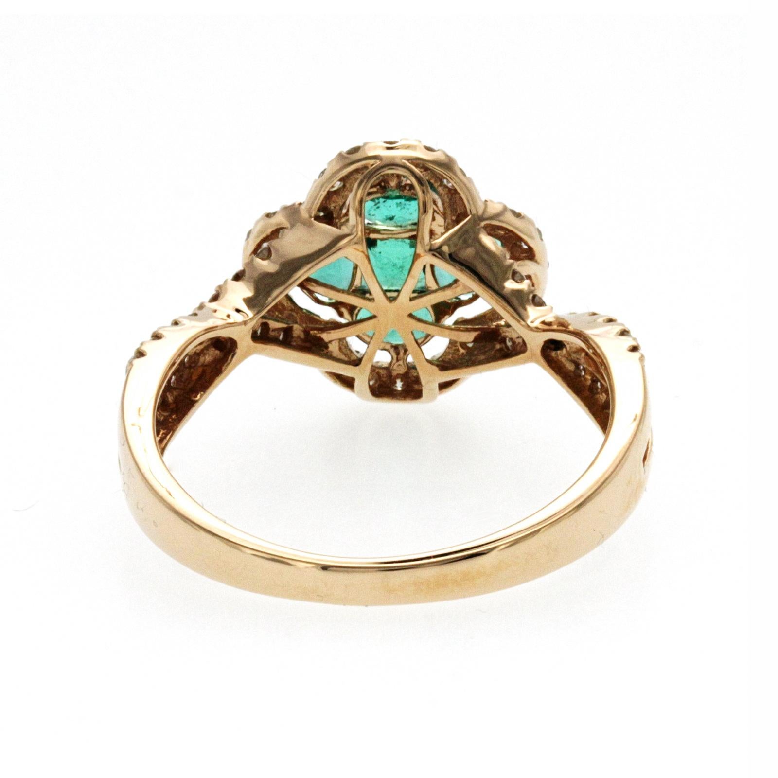 Bague trèfle à quatre feuilles en or rose 18 carats, diamants 0,37 carat et émeraudes 0,73 carat Neuf - En vente à Los Angeles, CA