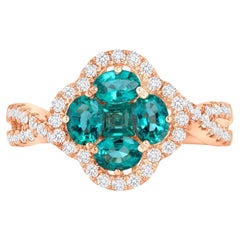 18K Rose Gold 0.37 Ct Diamonds & 0.73 Ct Emerald Four Leaf Clover Ring