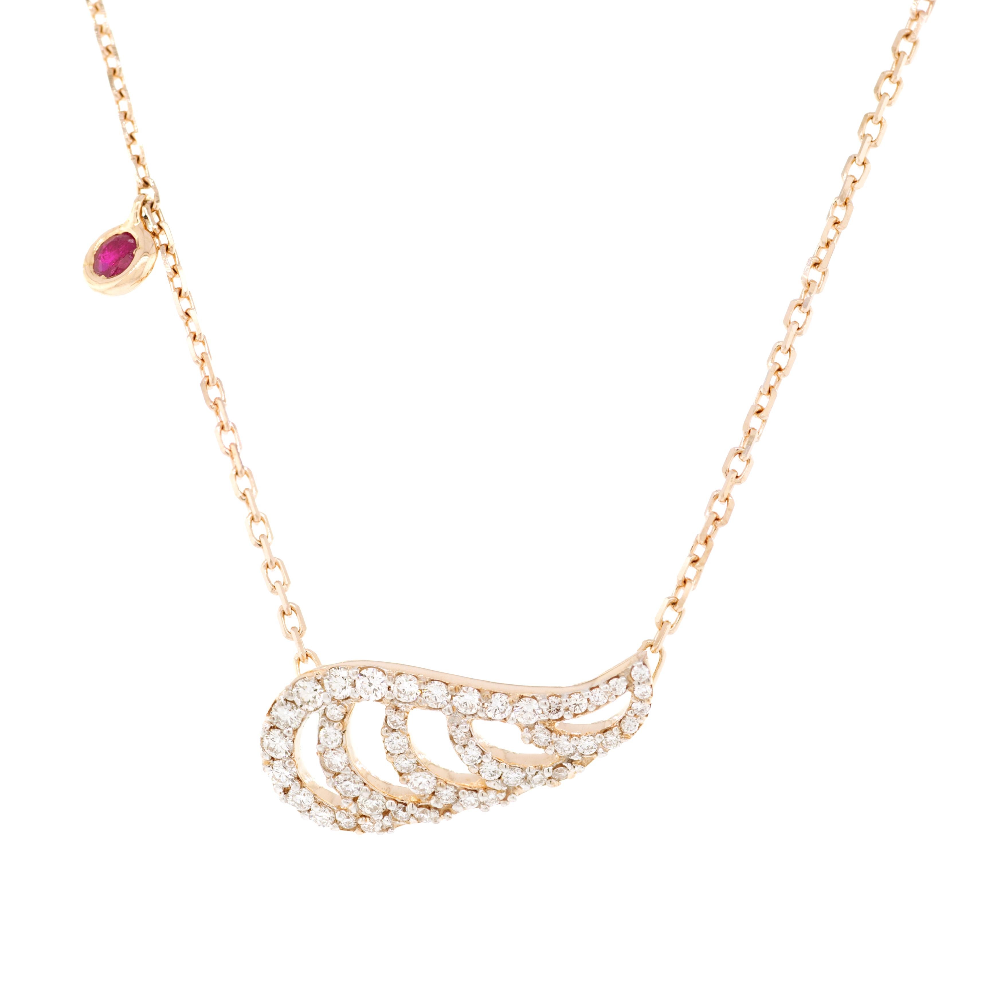 18K Rose Gold & 0.38cts White Diamonds 0.11cts Ruby Swan Pave Necklace by Alessa For Sale