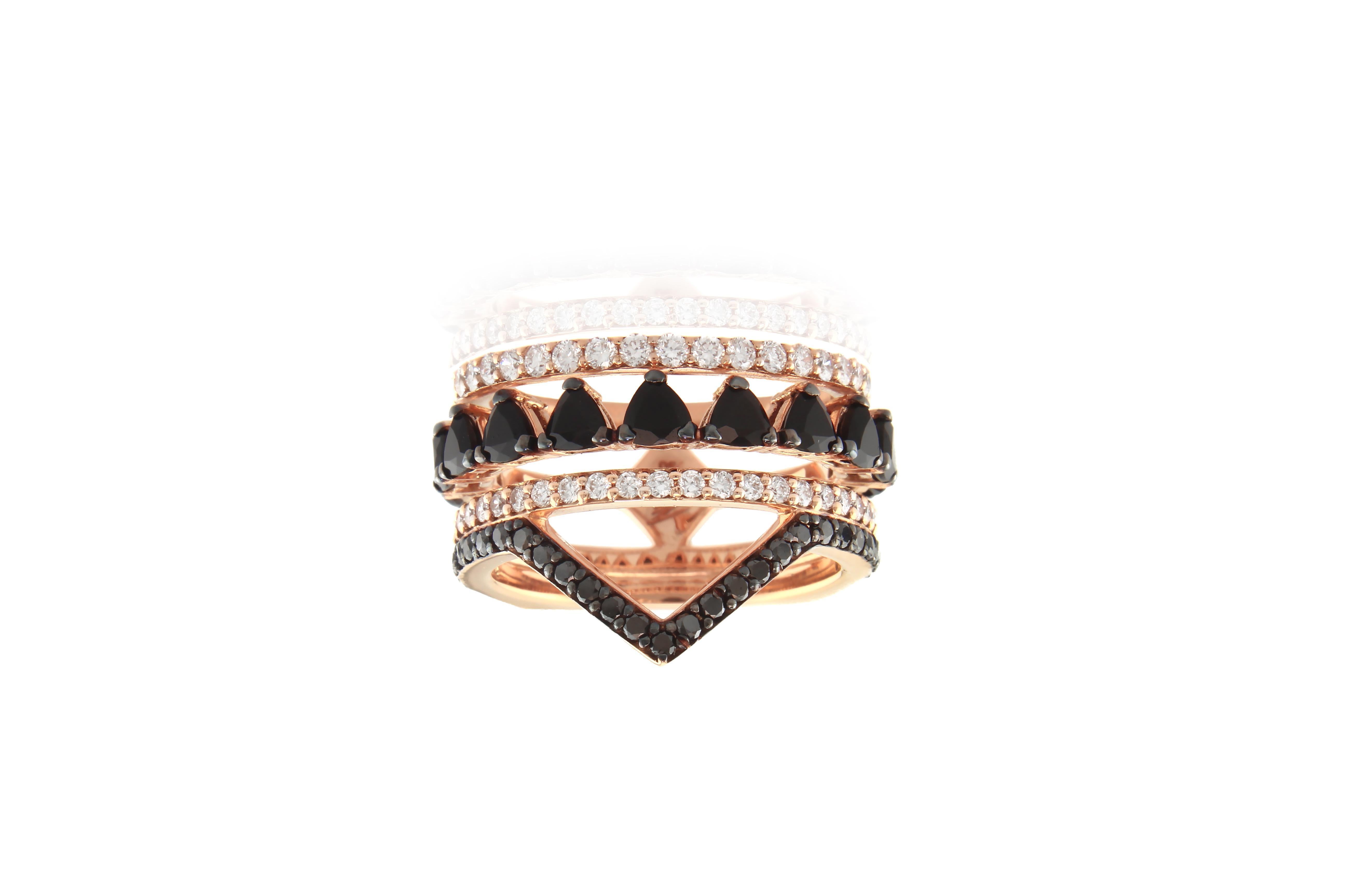 Trillion Cut Alessa Black Diamond Spear Ring 18 Karat Rose Gold Amara Collection For Sale