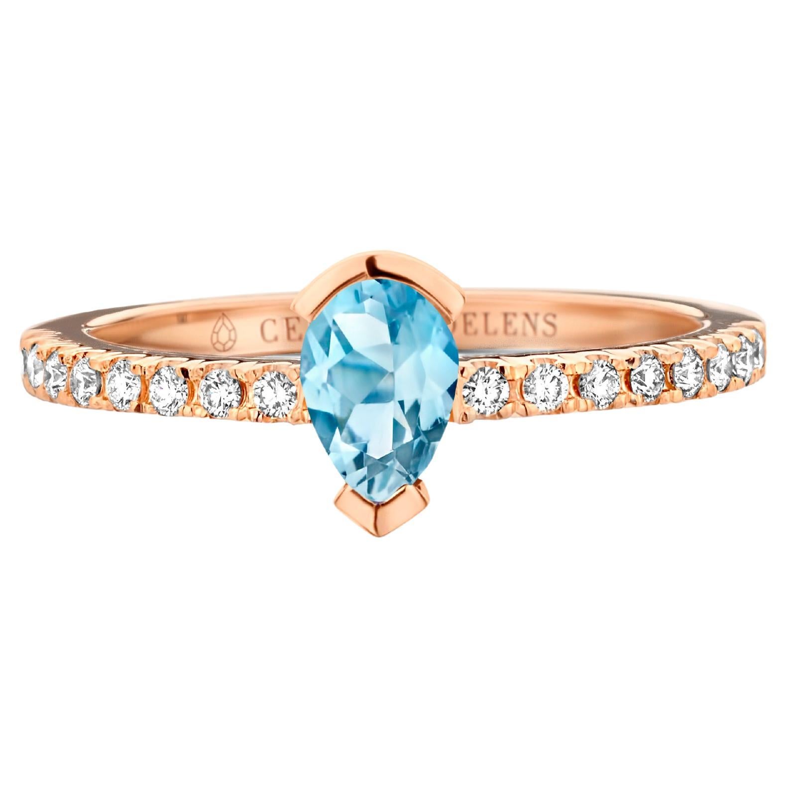18k Rose Gold 0.70 Carat Aquamarine and Diamond Engagement Ring