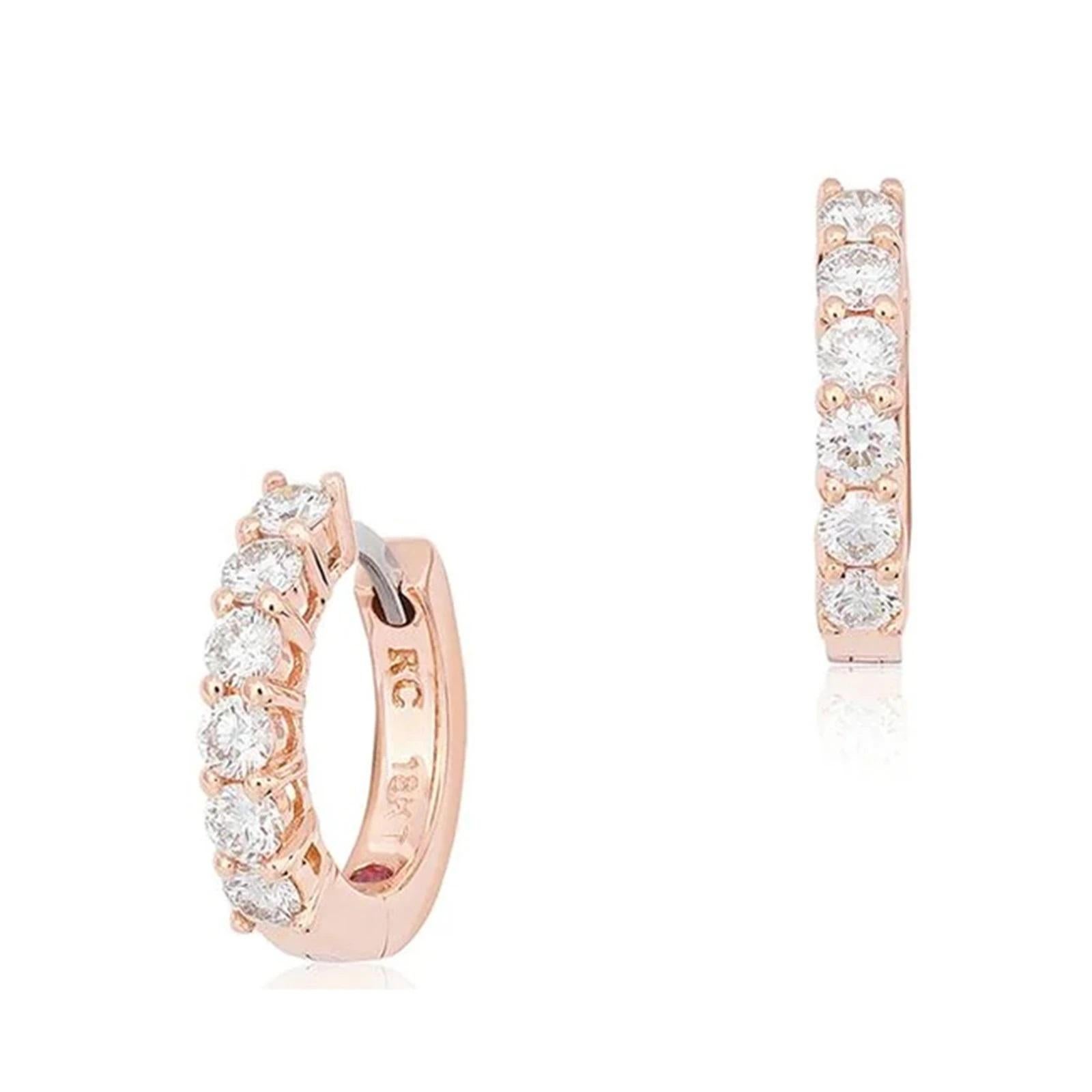 18k Rose Gold 0.70cttw Diamond 15mm Single Line Hoop Earrings 001897AXERX0 In New Condition In Wilmington, DE