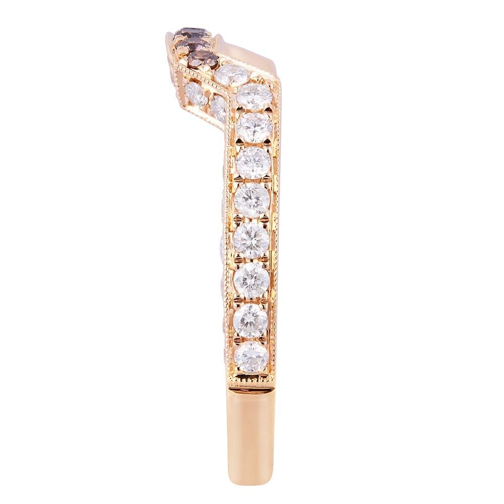 Modern 18 Karat Rose Gold 0.75 Carat Curved Diamond Pave Ladies Ring