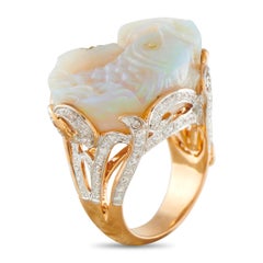 18K Rose Gold 0.75ct Diamond and Carved Opal Fish Ring MF08-043026