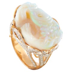 18K Rose Gold 0.75ct Diamond and Carved Opal Fish Ring MF08-043026
