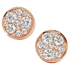 18k Rose Gold 0.80 Carat Diamond Pave Set Bezel Stud Earrings
