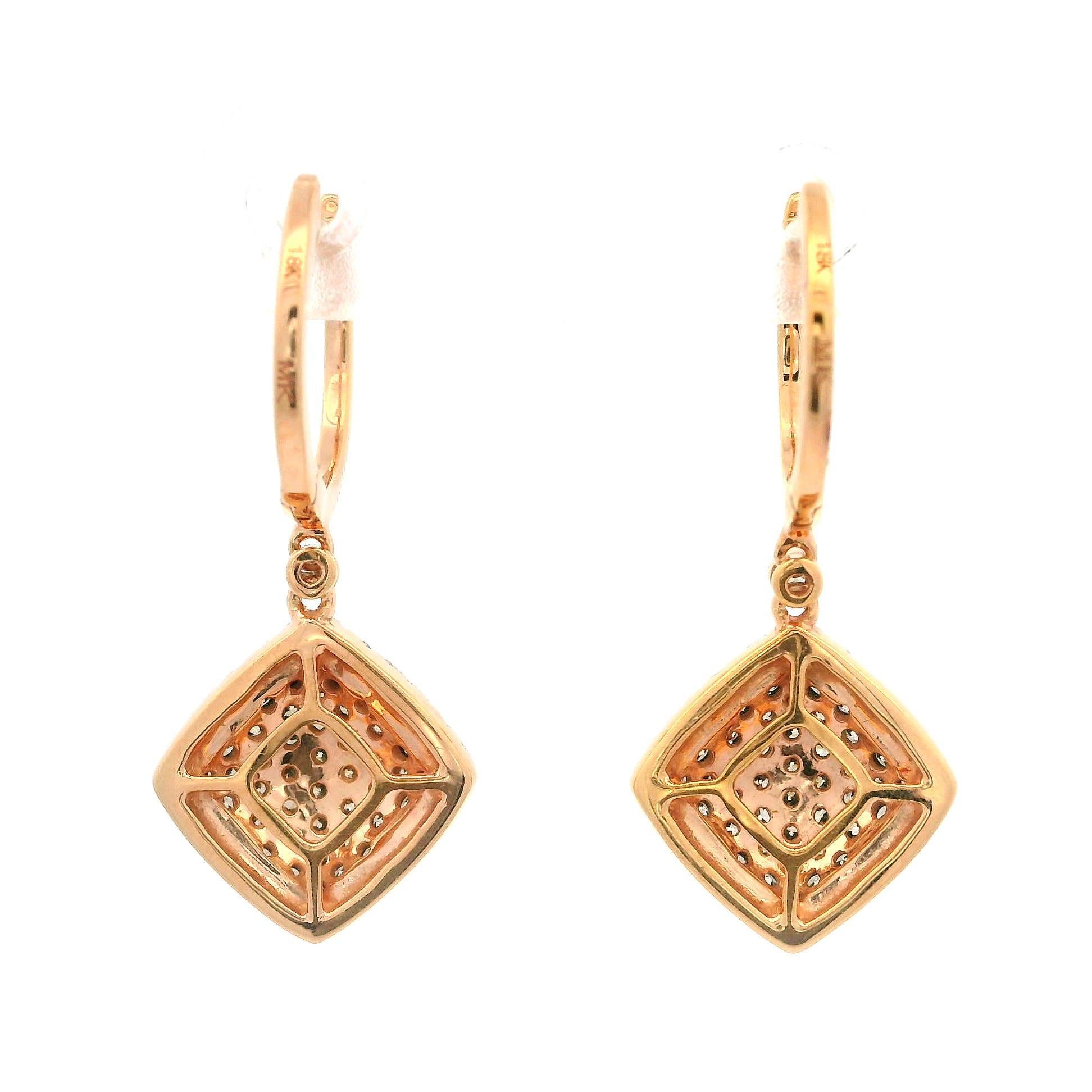 Brilliant Cut 18k Rose Gold 0.85ctw Champagne & White Diamond Drop Dangle Earrings For Sale