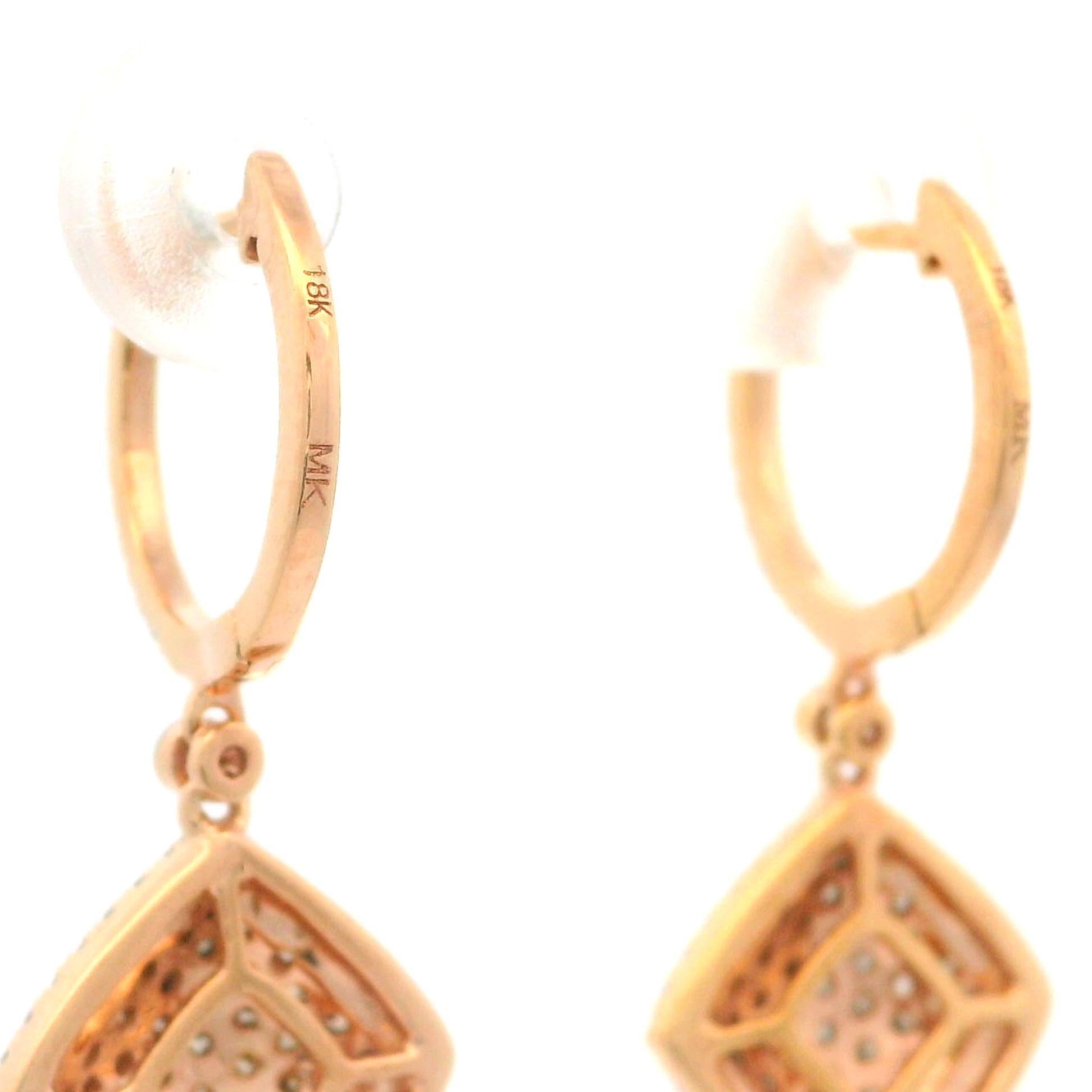 18k Rose Gold 0.85ctw Champagne & White Diamond Drop Dangle Earrings In Excellent Condition For Sale In Montclair, NJ