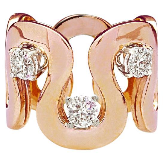 18K Rose Gold 0.90 Carat White Diamonds Wave Unisex Band Design Ring For Sale