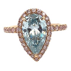 18K Rose Gold 0.90Ct Pink Diamonds 2.01 Ct Fancy Intense Greenish Blue HPHT Diam