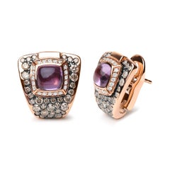 18K Rose Gold 1 1/2 Carat Diamond and Purple Amethyst Gemstone Stud Earrings