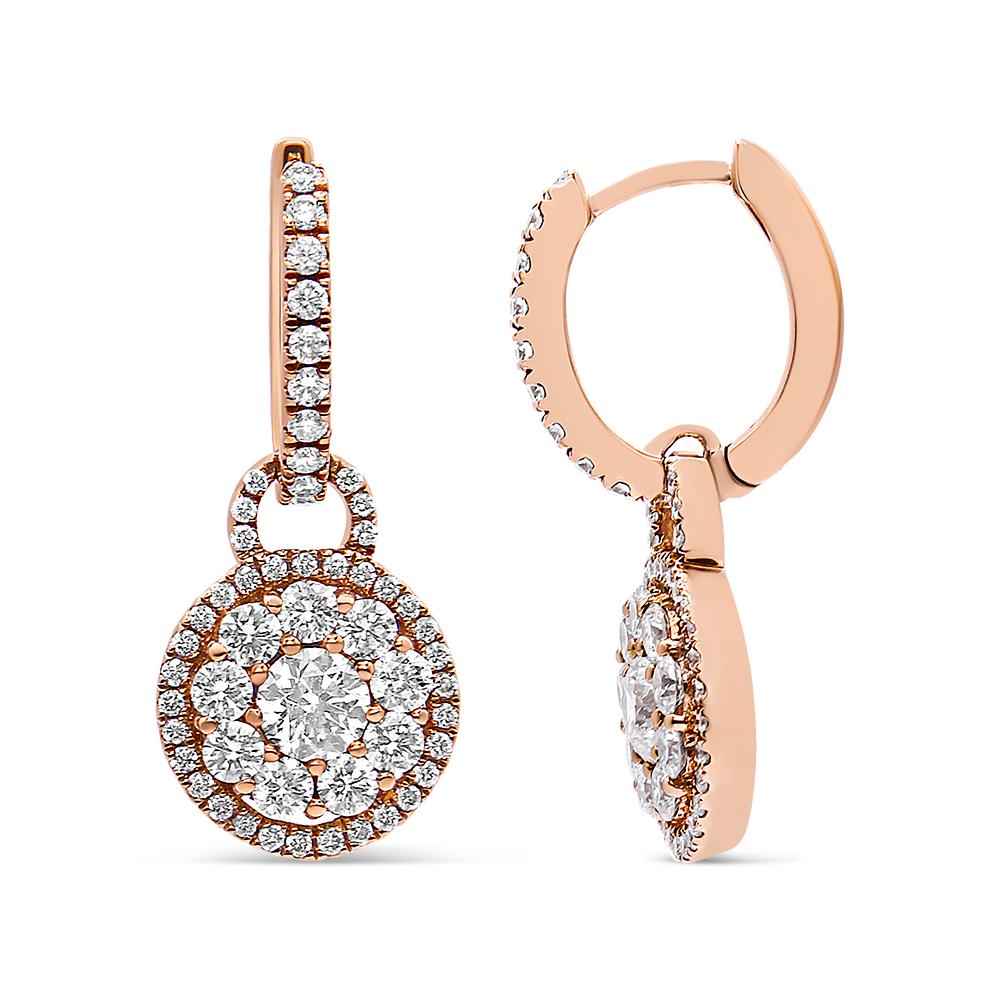 Contemporary 18K Rose Gold 1 1/2 Cttw Round Shaped Diamond Composite Drop and Dangle Earrings For Sale