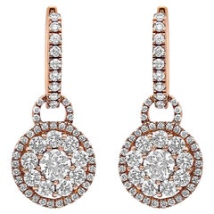 Boucles d'oreilles composites en or rose 18K avec diamants ronds de 1 1/2 ctw