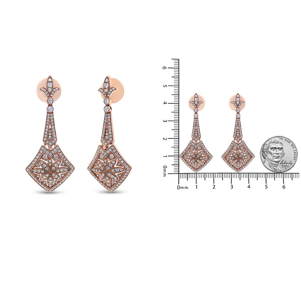 18K Rose Gold 1 1/3cttw Diamond Fleur De Lis Trellis Style Drop & Dangle Earring In New Condition For Sale In New York, NY
