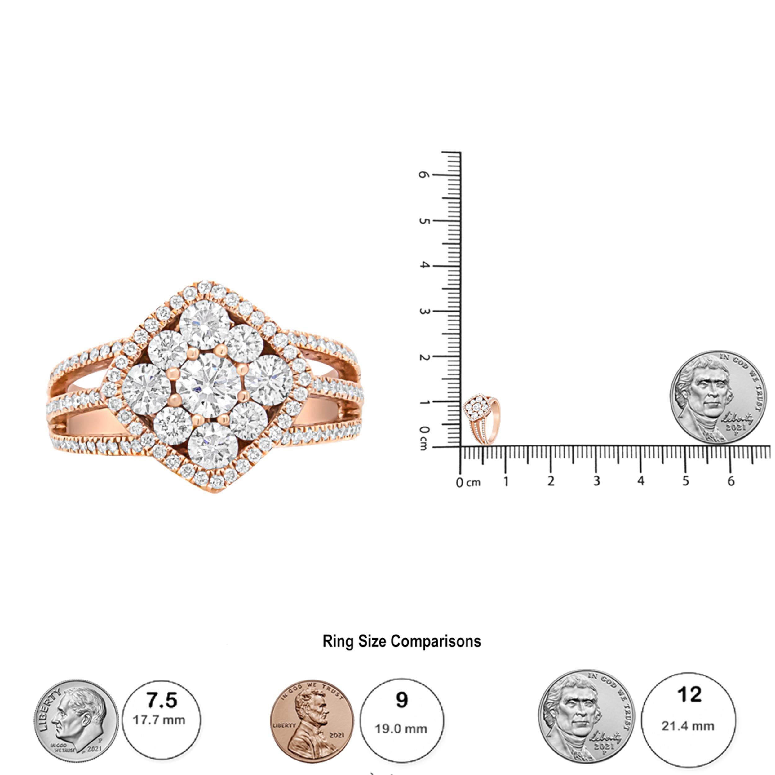 18K Rose Gold 1 1/4 Carat Diamond Halo Cluster Split Shank Ring Band In New Condition For Sale In New York, NY