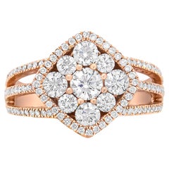 18K Rose Gold 1 1/4 Carat Diamond Halo Cluster Split Shank Ring Band