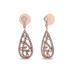 18K Rose Gold 1 1/4 Carat Diamond Teardrop Shaped Drop and Dangle Stud Earrings