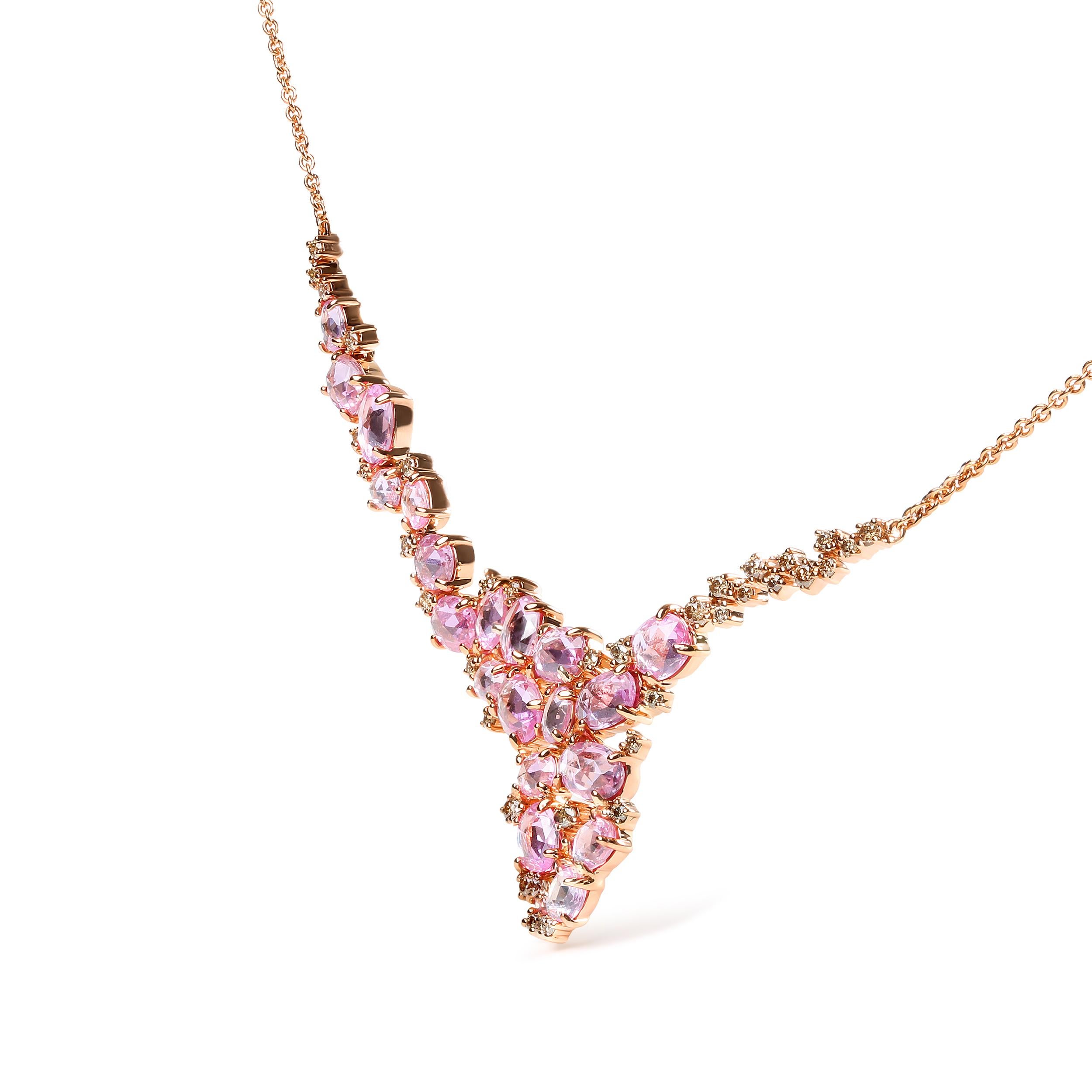 Halskette aus 18 Karat Roségold mit 1/2 Karat braunem Diamanten und ovalem rosa Saphir (Zeitgenössisch) im Angebot