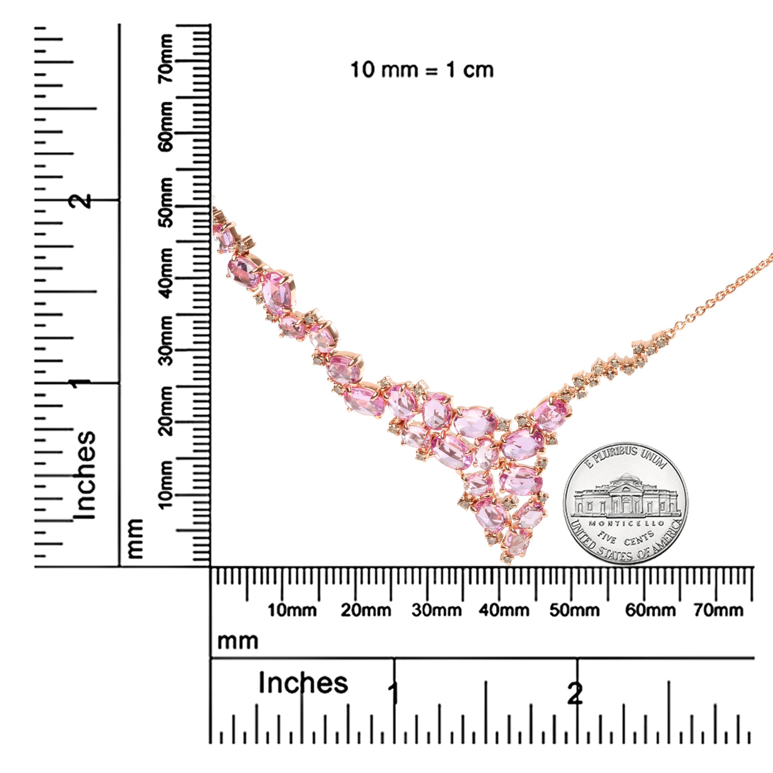 Round Cut 18K Rose Gold 1/2 Carat Brown Diamond & Oval Pink Sapphire Station Necklace For Sale