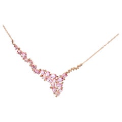 18K Rose Gold 1/2 Carat Brown Diamond & Oval Pink Sapphire Station Necklace