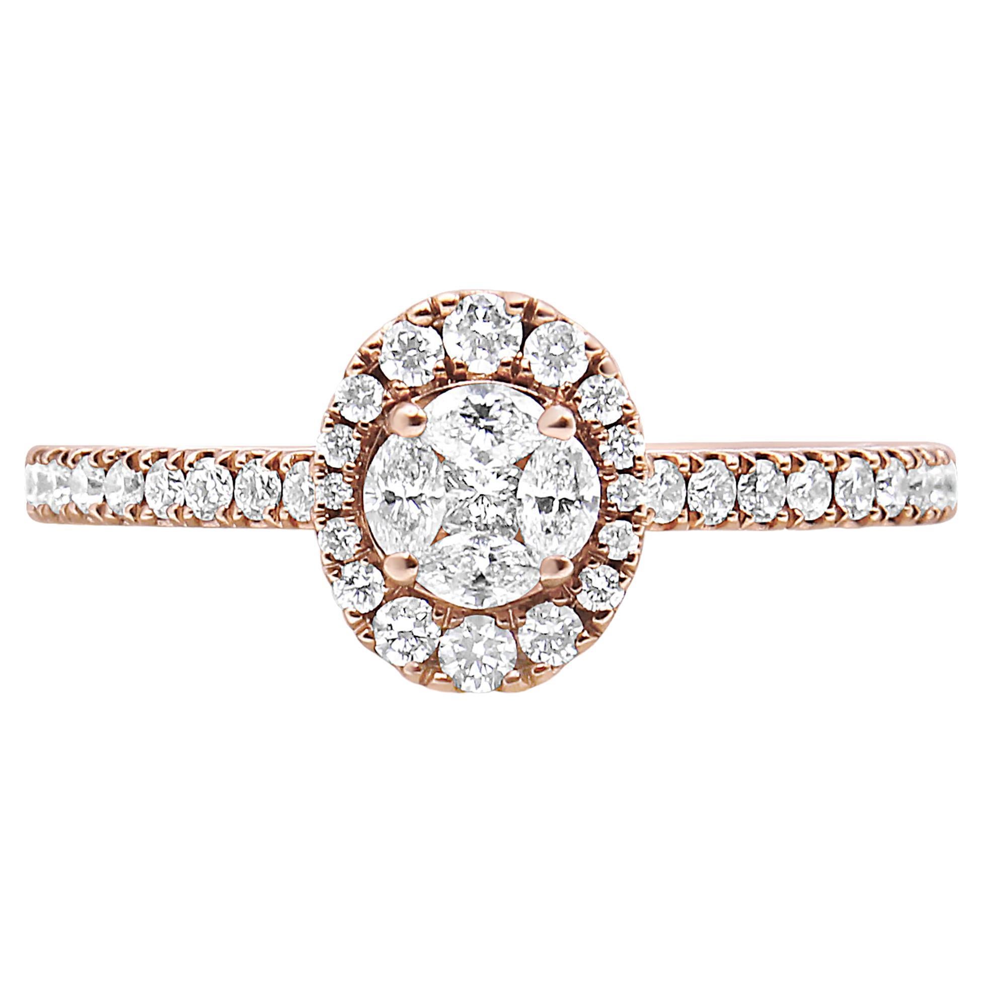 Verlobungsring aus 18 Karat Roségold mit 1/2 Karat Marquise-Diamant-Halo
