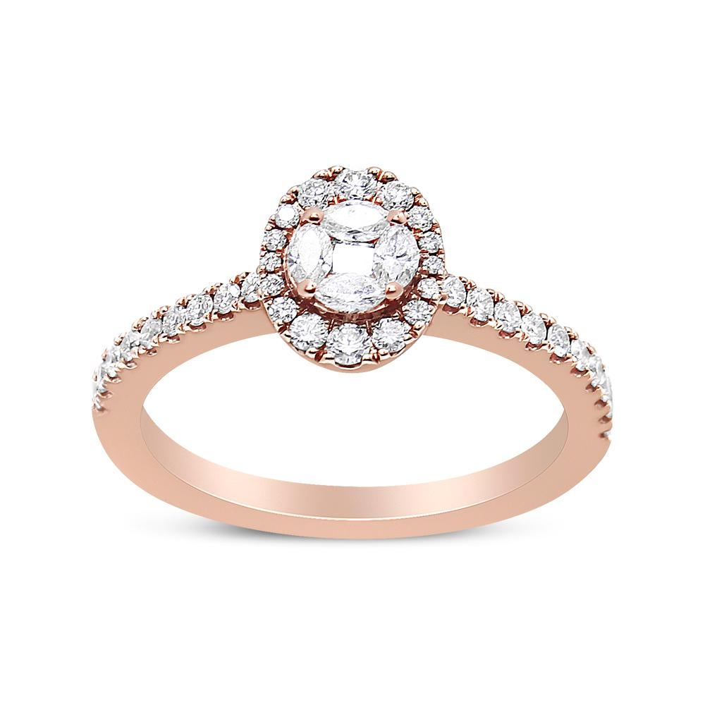 18 Karat Roségold 1/2 Karat Marquise Composite Diamant-Verlobungsring mit ovalem Halo-Halo (Zeitgenössisch) im Angebot