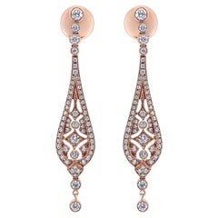 18K Rose Gold 1 3/4ct Diamond Edged Vintage Art Deco Style Drop 
Dangle Earring