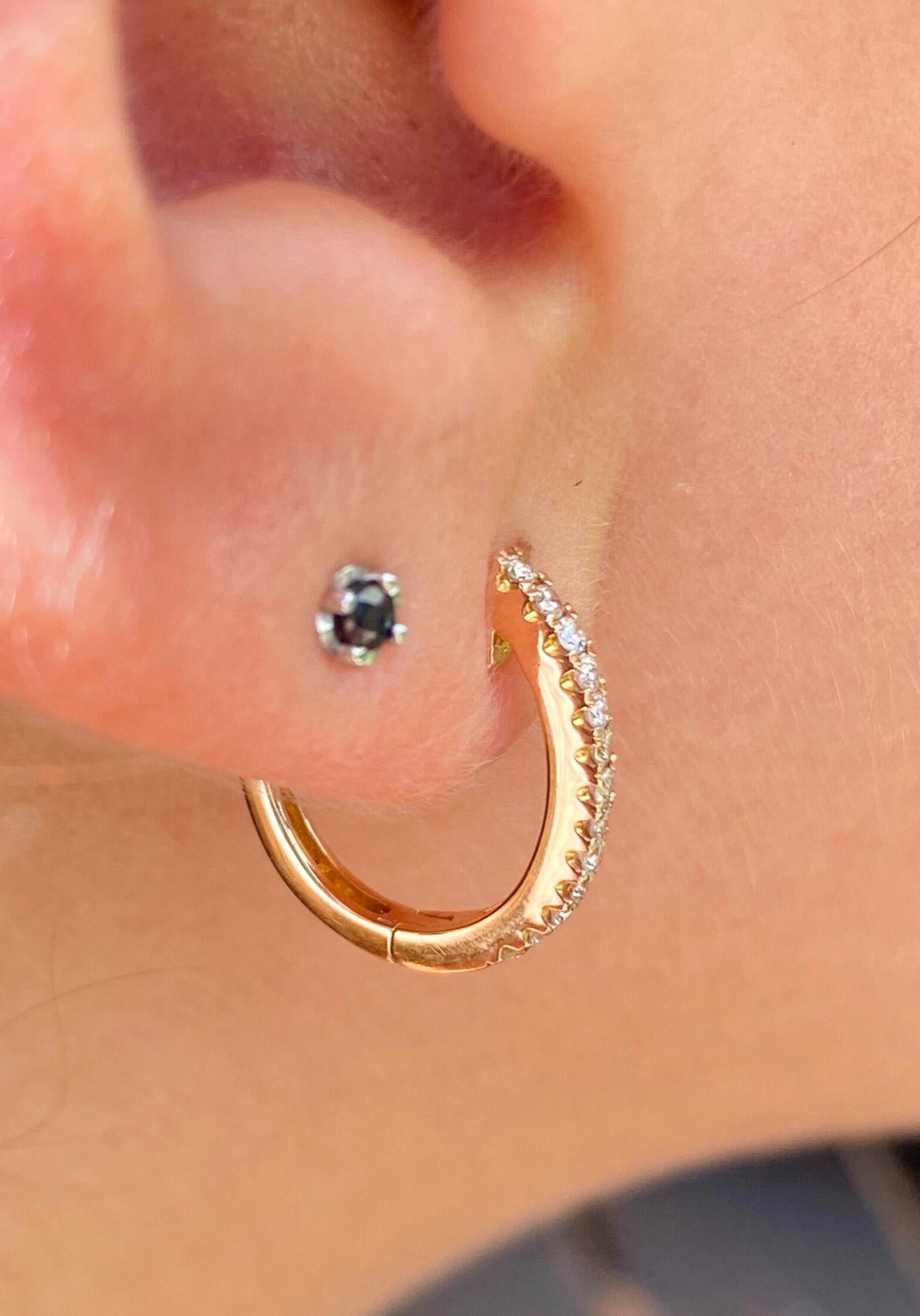 18K Rose Gold 1/3 Carat Huggie Hoop Earrings Latch Backs For Sale 1