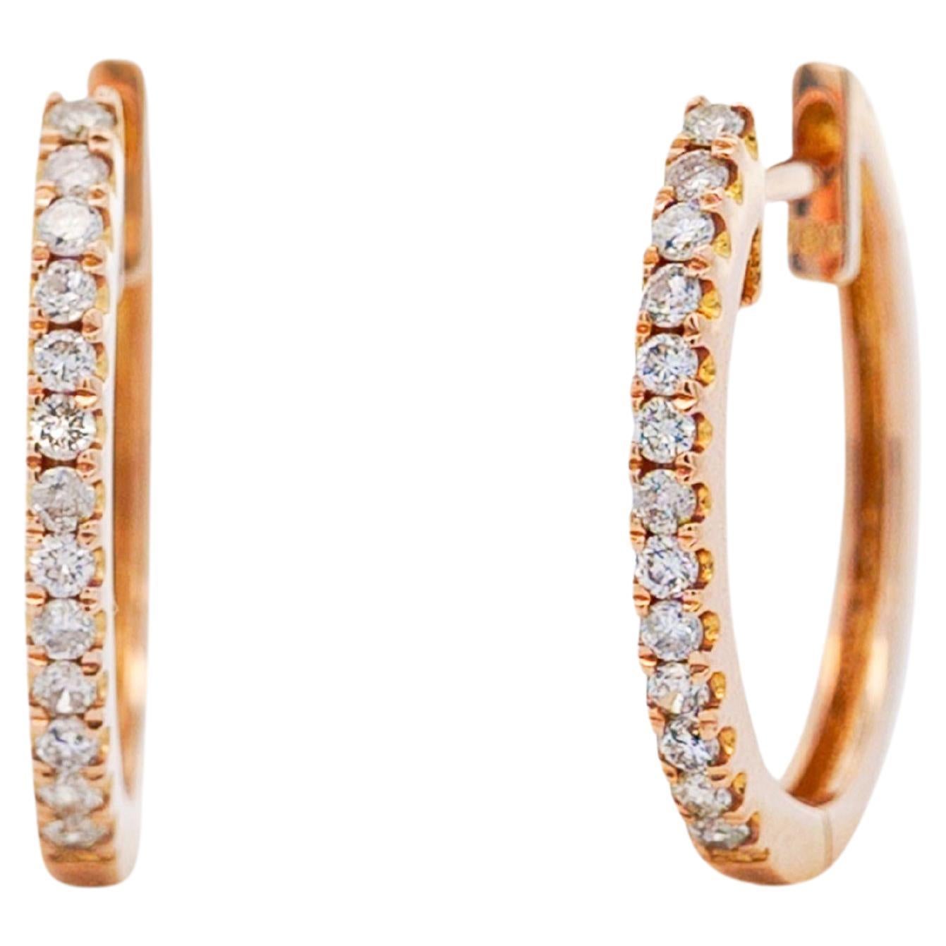 18K Rose Gold 1/3 Carat Huggie Hoop Earrings Latch Backs