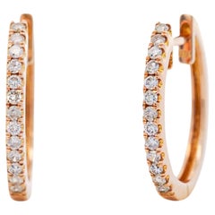 18K Rose Gold 1/3 Carat Huggie Hoop Earrings Latch Backs