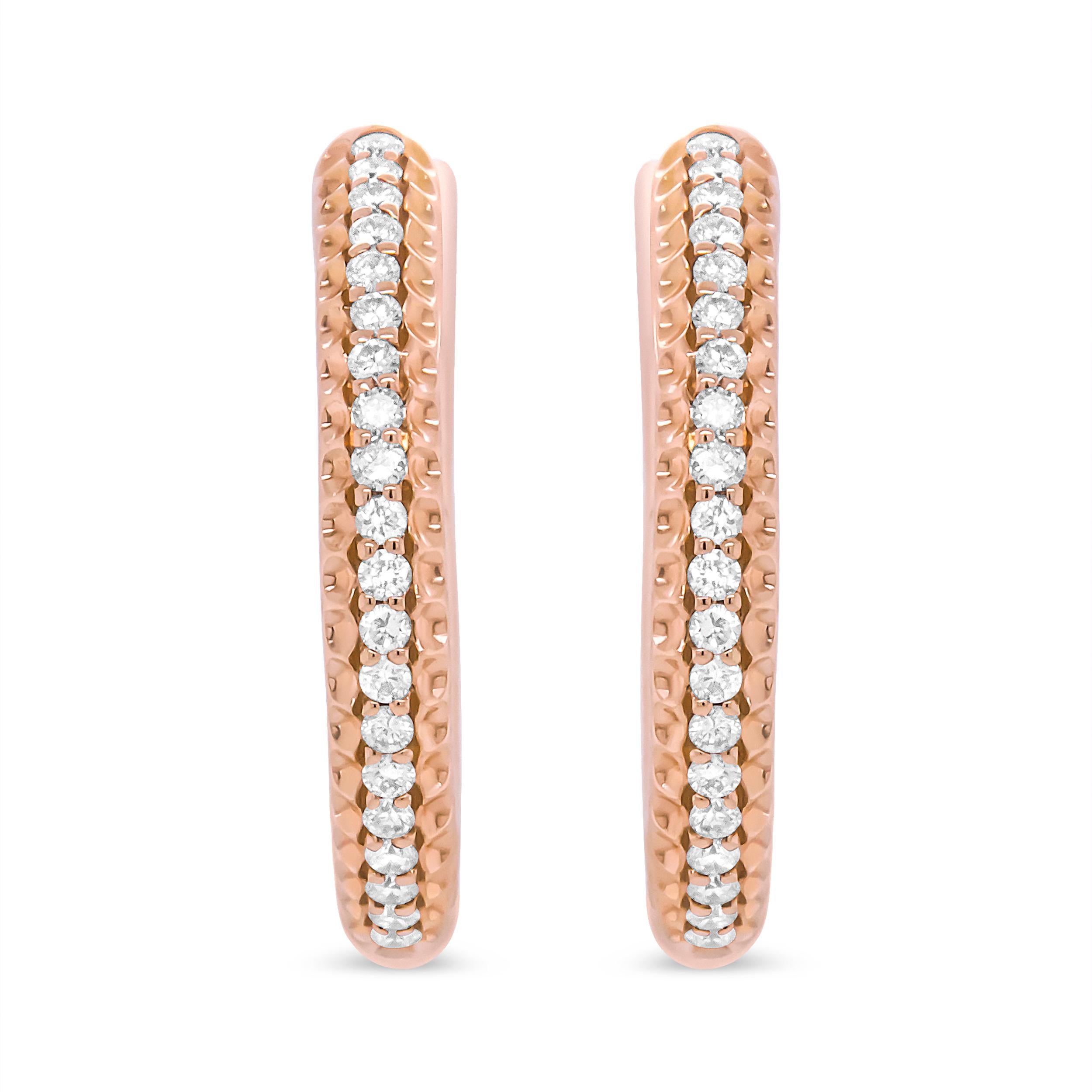Contemporary 18K Rose Gold 1/3 Carat Round Cut Diamond Hoop Earrings For Sale