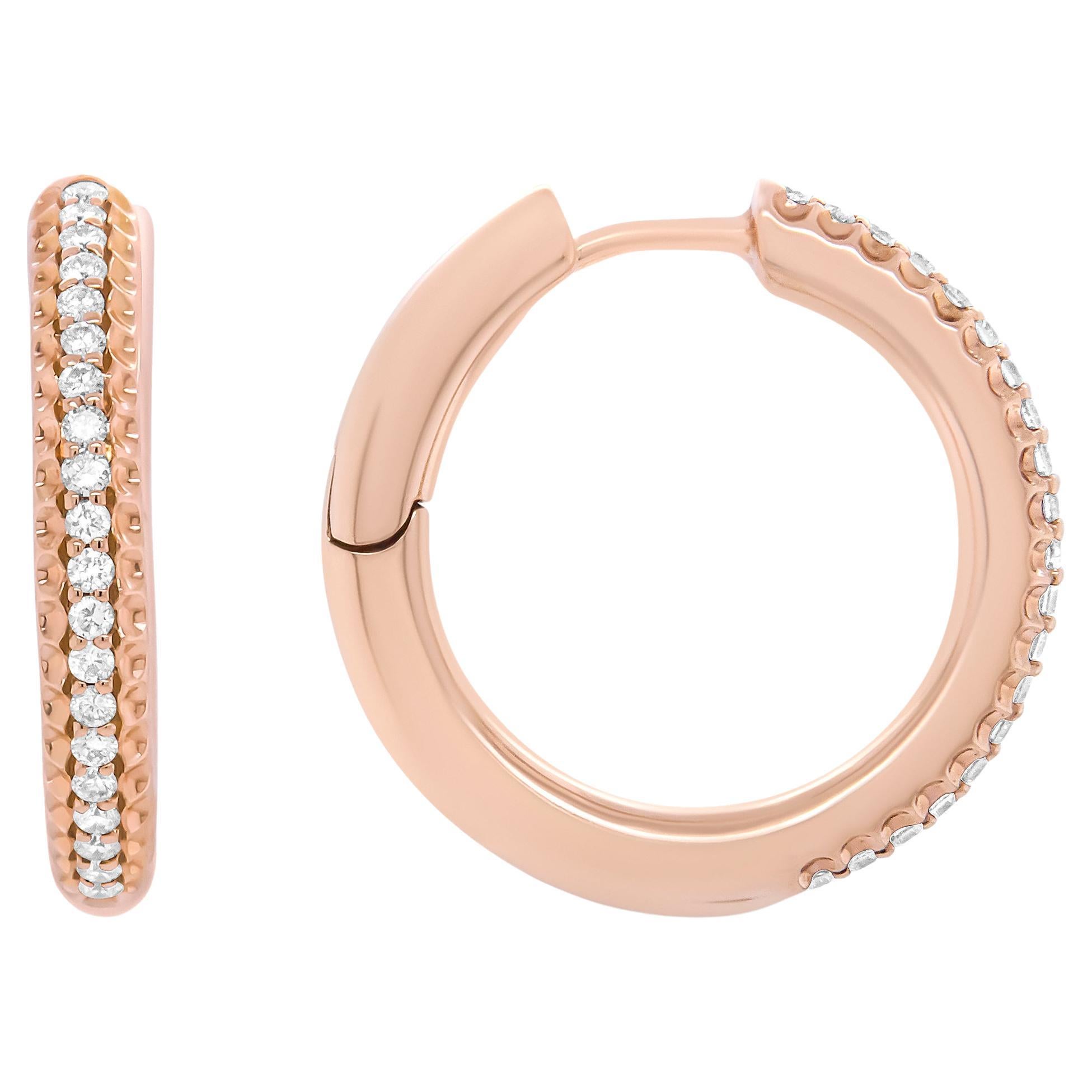 18K Rose Gold 1/3 Carat Round Cut Diamond Hoop Earrings For Sale