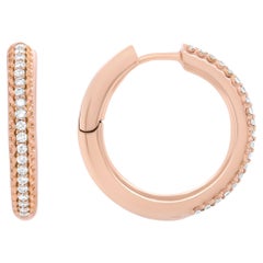 18K Rose Gold 1/3 Carat Round Cut Diamond Hoop Earrings