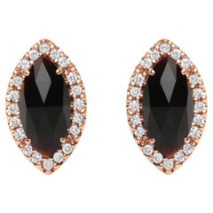 18K Rose Gold 1/5 Carat Diamond and Black Onyx Gemstone Halo Stud Earrings