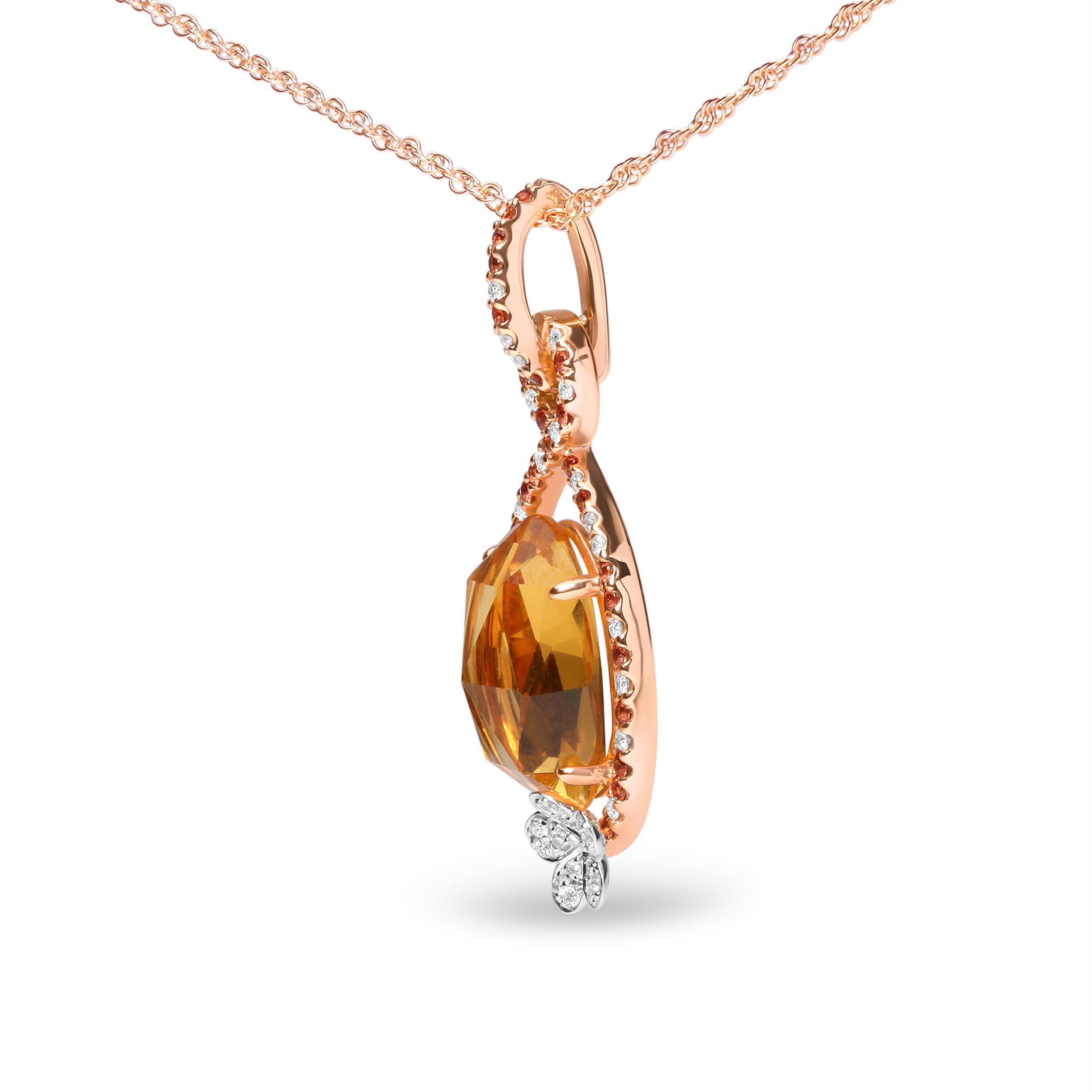 Contemporary 18K Rose Gold 1/5 Carat Diamond & Citrine & Sapphire Gemstone Pendant Necklace For Sale