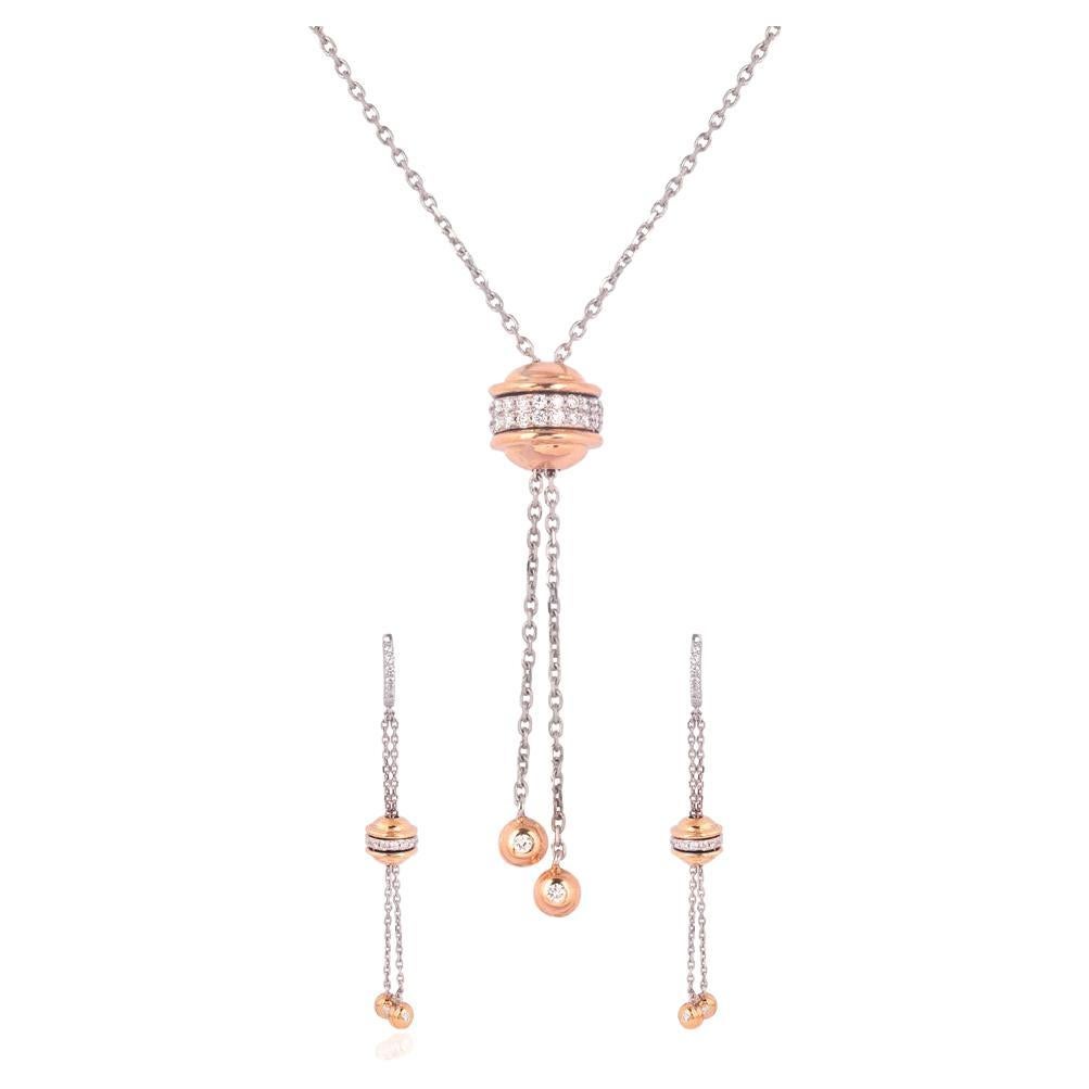 IGI Certified 18K Gold 0.9ct Natural Diamond F-VVS Rose Necklace Earrings Set